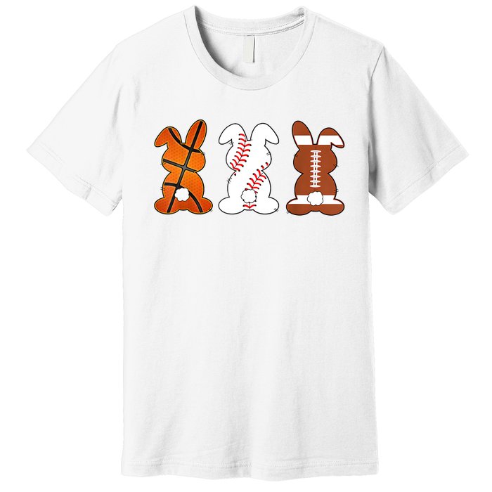 Basketball Baseball Football Sports Easter Bunny Rabbits Premium T-Shirt