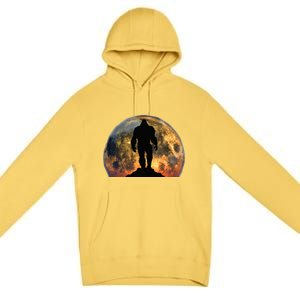 Bigfoot Believer Full Red Moon Night Sasquatch Premium Pullover Hoodie