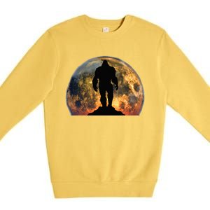 Bigfoot Believer Full Red Moon Night Sasquatch Premium Crewneck Sweatshirt