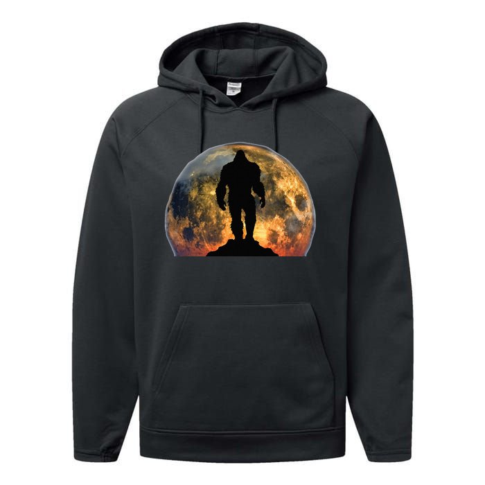 Bigfoot Believer Full Red Moon Night Sasquatch Performance Fleece Hoodie