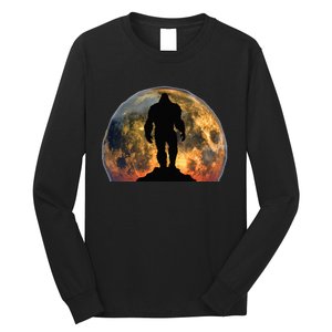 Bigfoot Believer Full Red Moon Night Sasquatch Long Sleeve Shirt