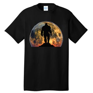 Bigfoot Believer Full Red Moon Night Sasquatch Tall T-Shirt