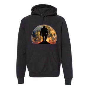 Bigfoot Believer Full Red Moon Night Sasquatch Premium Hoodie