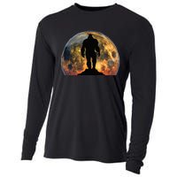 Bigfoot Believer Full Red Moon Night Sasquatch Cooling Performance Long Sleeve Crew