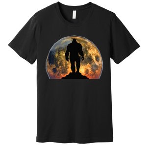 Bigfoot Believer Full Red Moon Night Sasquatch Premium T-Shirt