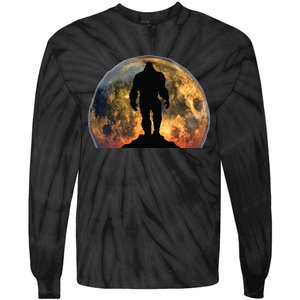 Bigfoot Believer Full Red Moon Night Sasquatch Tie-Dye Long Sleeve Shirt