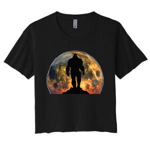 Bigfoot Believer Full Red Moon Night Sasquatch Women's Crop Top Tee