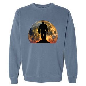 Bigfoot Believer Full Red Moon Night Sasquatch Garment-Dyed Sweatshirt