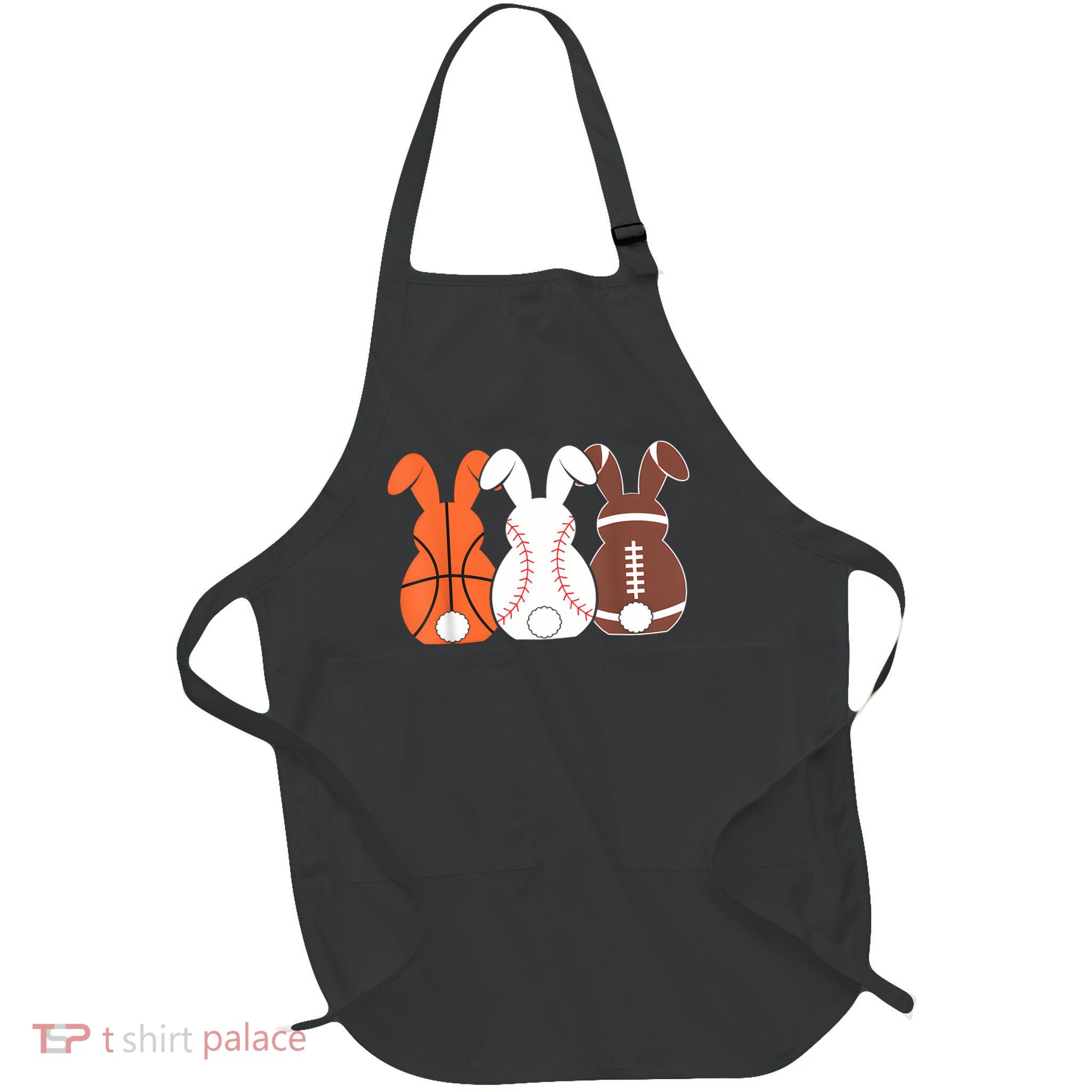 Basketball Baseball Football Sports Easter Bunny Rabbits Full-Length Apron With Pockets