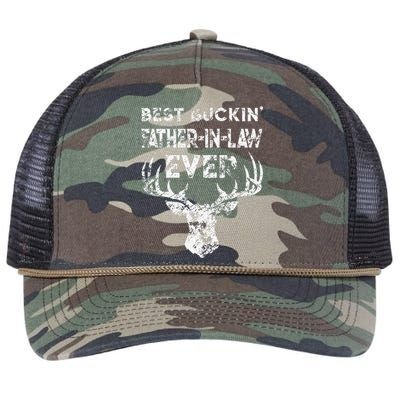 Best Buckin FatherInLaw Ever Deer Hunting Fathers Day Retro Rope Trucker Hat Cap