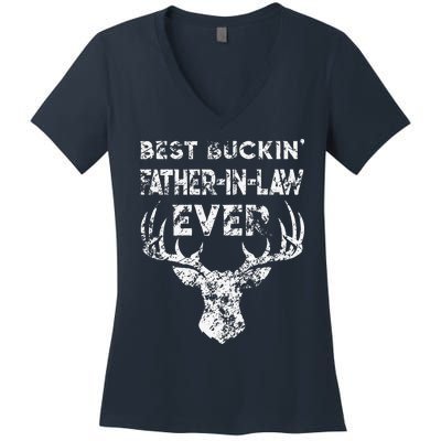 Best Buckin FatherInLaw Ever Deer Hunting Fathers Day Women's V-Neck T-Shirt