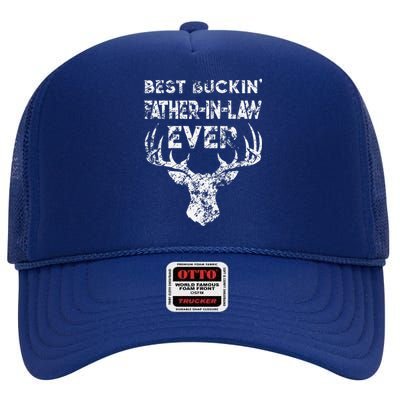 Best Buckin FatherInLaw Ever Deer Hunting Fathers Day High Crown Mesh Back Trucker Hat