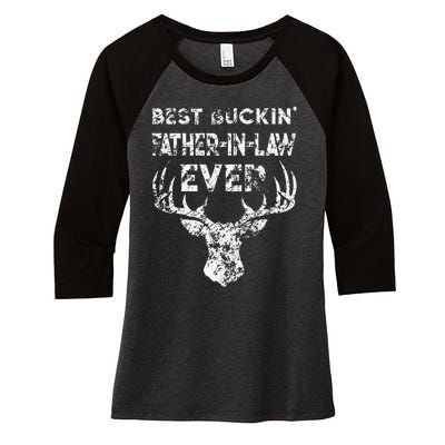 Best Buckin FatherInLaw Ever Deer Hunting Fathers Day Women's Tri-Blend 3/4-Sleeve Raglan Shirt