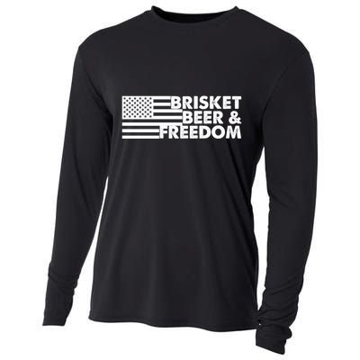 Brisket Beer Freedom Flag Dad Bbq Father's Day Gift Cooling Performance Long Sleeve Crew