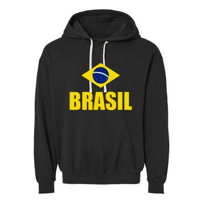 Brasil Brazilian Flag Soccer Sport Brazilian National Flag Garment-Dyed Fleece Hoodie