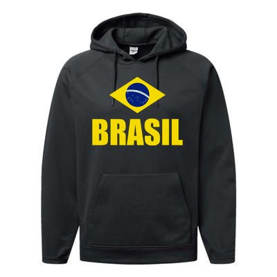 Brasil Brazilian Flag Soccer Sport Brazilian National Flag Performance Fleece Hoodie