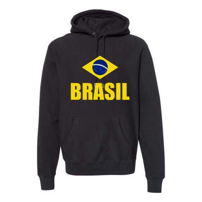 Brasil Brazilian Flag Soccer Sport Brazilian National Flag Premium Hoodie