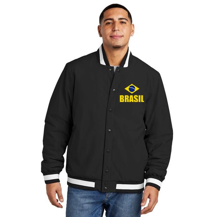 Brasil Brazilian Flag Soccer Sport Brazilian National Flag Insulated Varsity Jacket