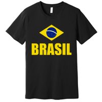 Brasil Brazilian Flag Soccer Sport Brazilian National Flag Premium T-Shirt