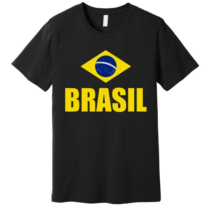 Brasil Brazilian Flag Soccer Sport Brazilian National Flag Premium T-Shirt