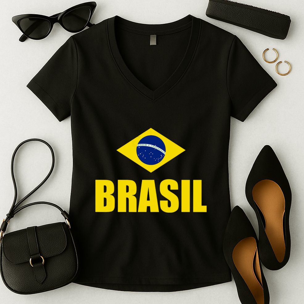 Brasil Brazilian Flag Soccer Sport Brazilian National Flag Women's V-Neck T-Shirt