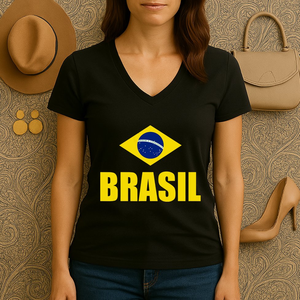 Brasil Brazilian Flag Soccer Sport Brazilian National Flag Women's V-Neck T-Shirt