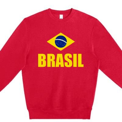 Brasil Brazilian Flag Soccer Sport Brazilian National Flag Premium Crewneck Sweatshirt