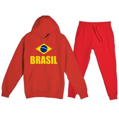 Brasil Brazilian Flag Soccer Sport Brazilian National Flag Premium Hooded Sweatsuit Set