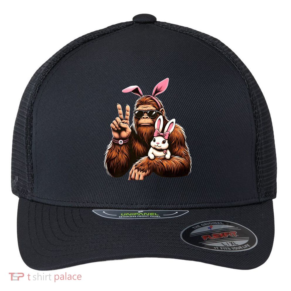 Bigfoot Bunny Funny Easter Day Sasquatch Flexfit Unipanel Trucker Cap