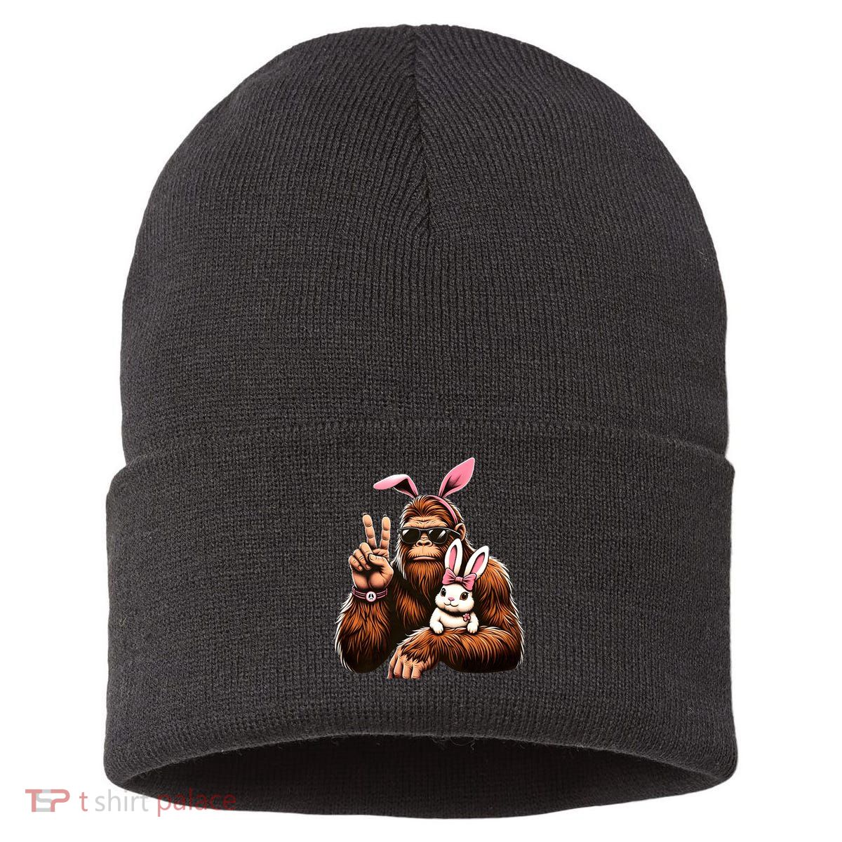Bigfoot Bunny Funny Easter Day Sasquatch Sustainable Knit Beanie