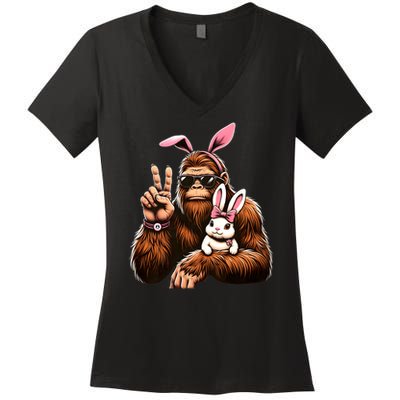 Bigfoot Bunny Funny Easter Day Sasquatch Women's V-Neck T-Shirt