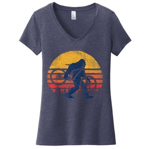 Bigfoot Bike Funny MTB Graphic Women's V-Neck T-Shirt