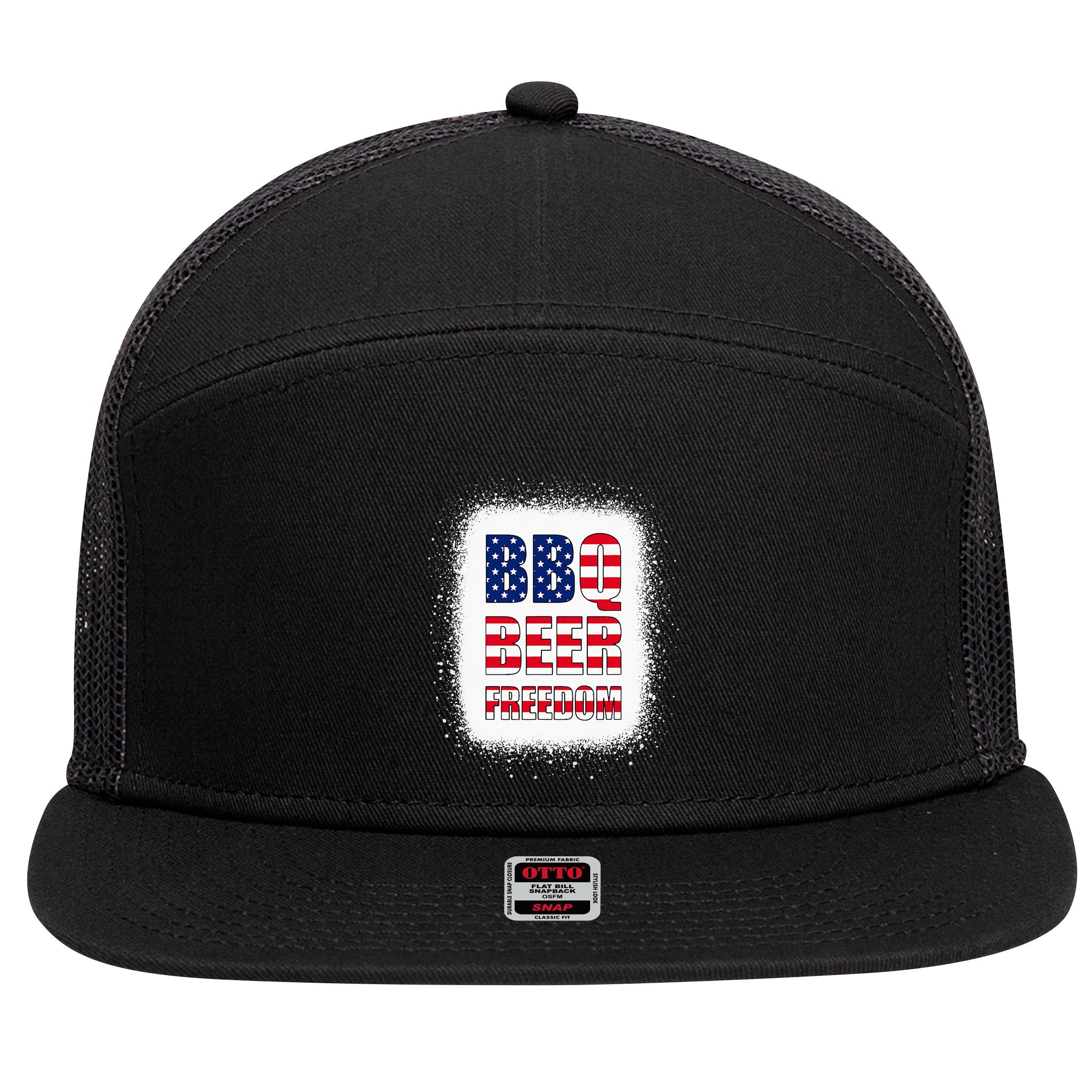 BBQ Beer Freedom America USA Party 4th of July Summer 7 Panel Mesh Trucker Snapback Hat