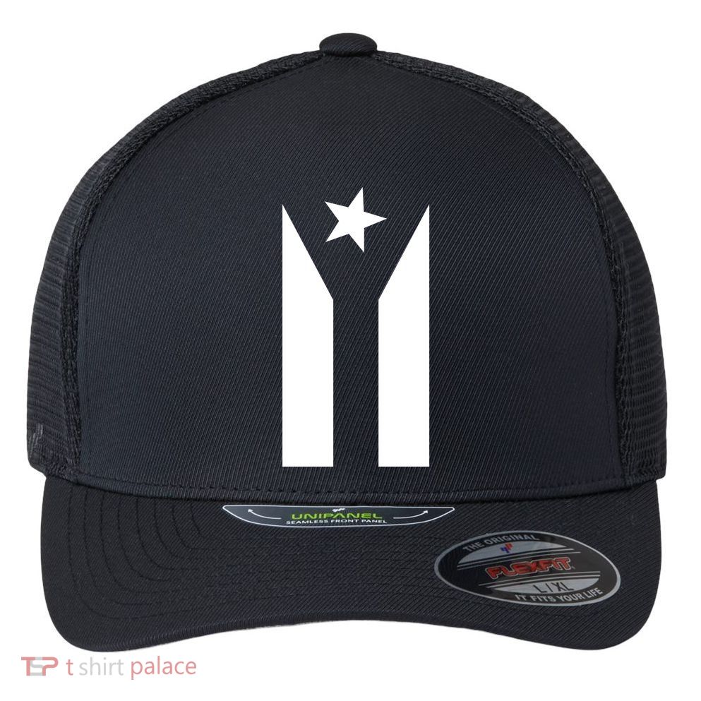 Black Boricua Flag Protest Flexfit Unipanel Trucker Cap