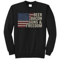 BEER BACON GUNS & FREEDOM - BBQ Vintage USA Flag Drinking Sweatshirt