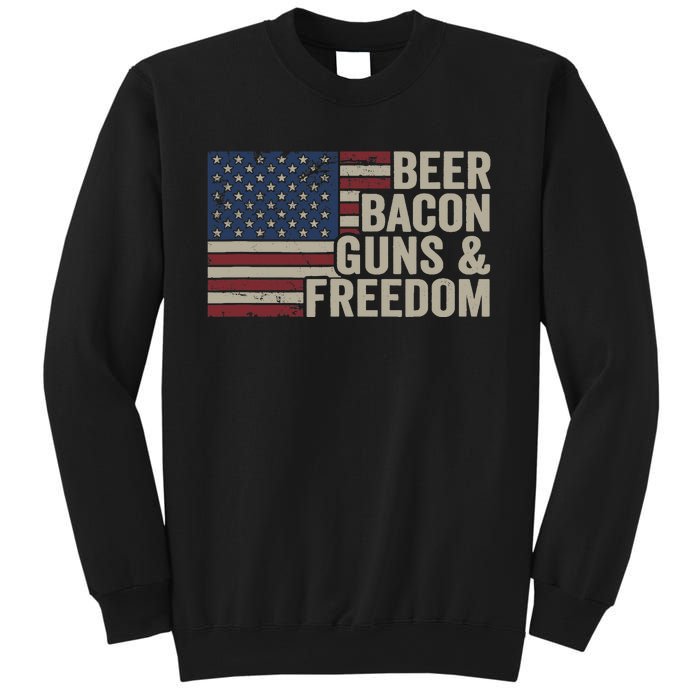 BEER BACON GUNS & FREEDOM - BBQ Vintage USA Flag Drinking Sweatshirt