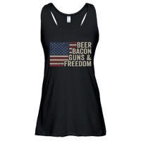 BEER BACON GUNS & FREEDOM - BBQ Vintage USA Flag Drinking Ladies Essential Flowy Tank