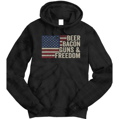 BEER BACON GUNS & FREEDOM - BBQ Vintage USA Flag Drinking Tie Dye Hoodie