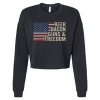 BEER BACON GUNS & FREEDOM - BBQ Vintage USA Flag Drinking Cropped Pullover Crew