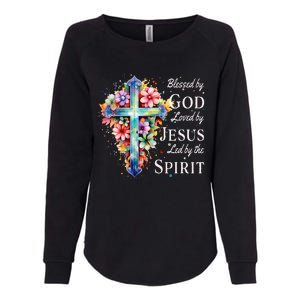 Blessed by God Loved by Jesus Floral Cross Christian Womens California Wash Sweatshirt