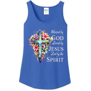 Blessed by God Loved by Jesus Floral Cross Christian Ladies Essential Tank