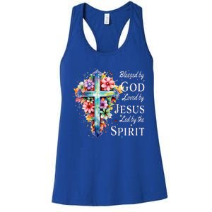 Blessed by God Loved by Jesus Floral Cross Christian Women's Racerback Tank