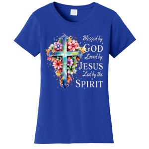 Blessed by God Loved by Jesus Floral Cross Christian Women's T-Shirt