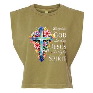 Blessed by God Loved by Jesus Floral Cross Christian Garment-Dyed Women's Muscle Tee