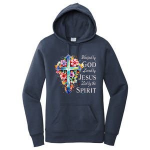 Blessed by God Loved by Jesus Floral Cross Christian Women's Pullover Hoodie