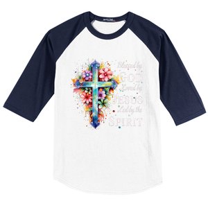 Blessed by God Loved by Jesus Floral Cross Christian Baseball Sleeve Shirt