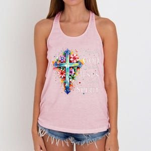 Blessed by God Loved by Jesus Floral Cross Christian Women's Knotted Racerback Tank