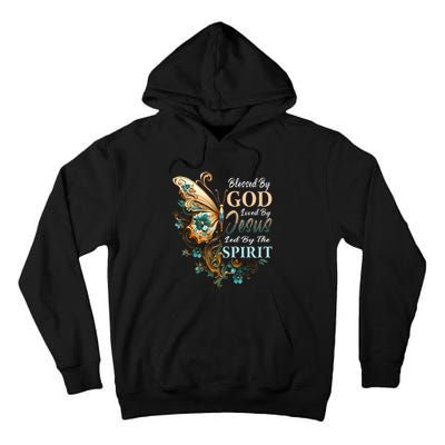 Blessed By God Led By Jesus Floral Butterfly Christian Tall Hoodie