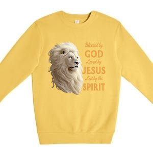 Blessed By God Loved By Jesus Christian Lion Premium Crewneck Sweatshirt