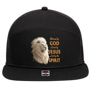 Blessed By God Loved By Jesus Christian Lion 7 Panel Mesh Trucker Snapback Hat